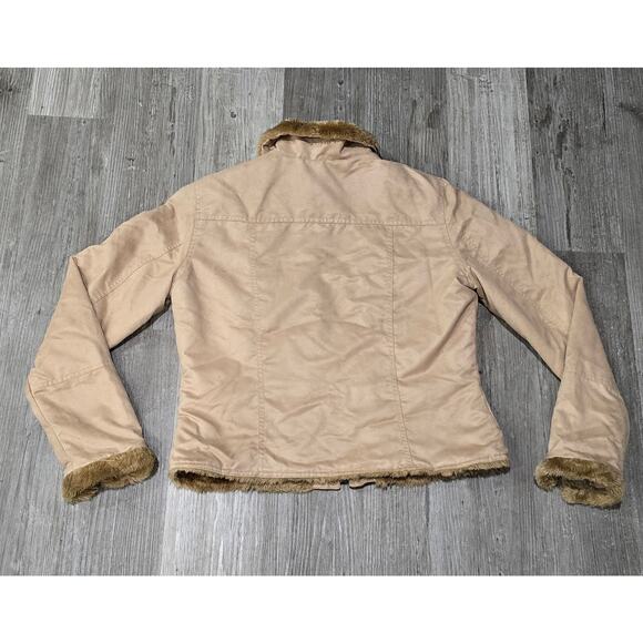 Guess Tan Full Zip Up Jacket Inside & Collar Lined Brown Faux Fur Juniors Winter - Picture 3 of 9